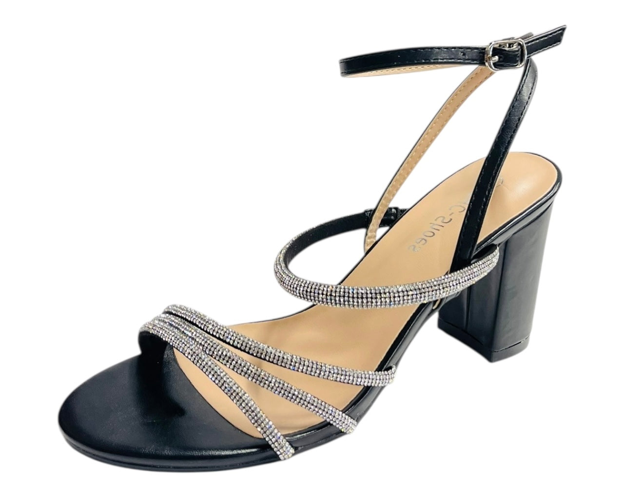 Block Heel Diamante Strappy Shoes