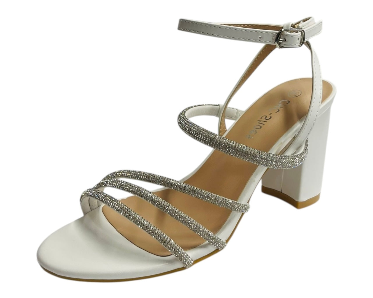 Block Heel Diamante Strappy Shoes