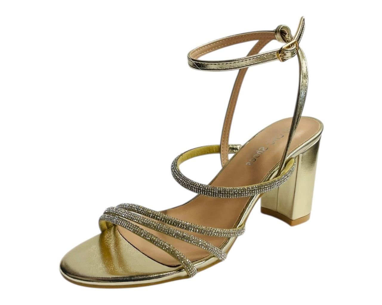 Block Heel Diamante Strappy Shoes