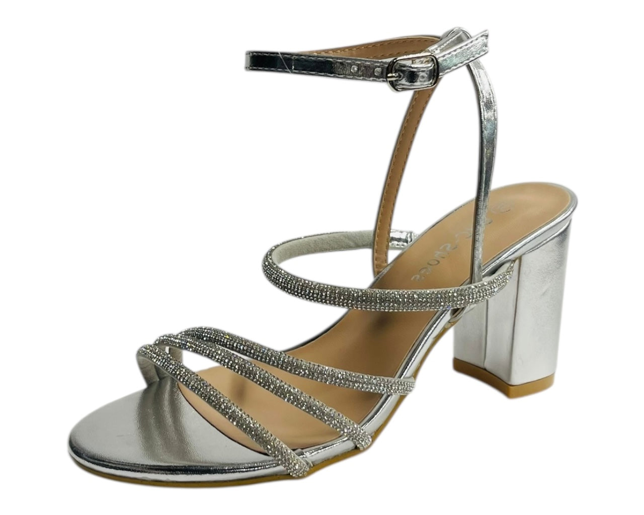 Block Heel Diamante Strappy Shoes