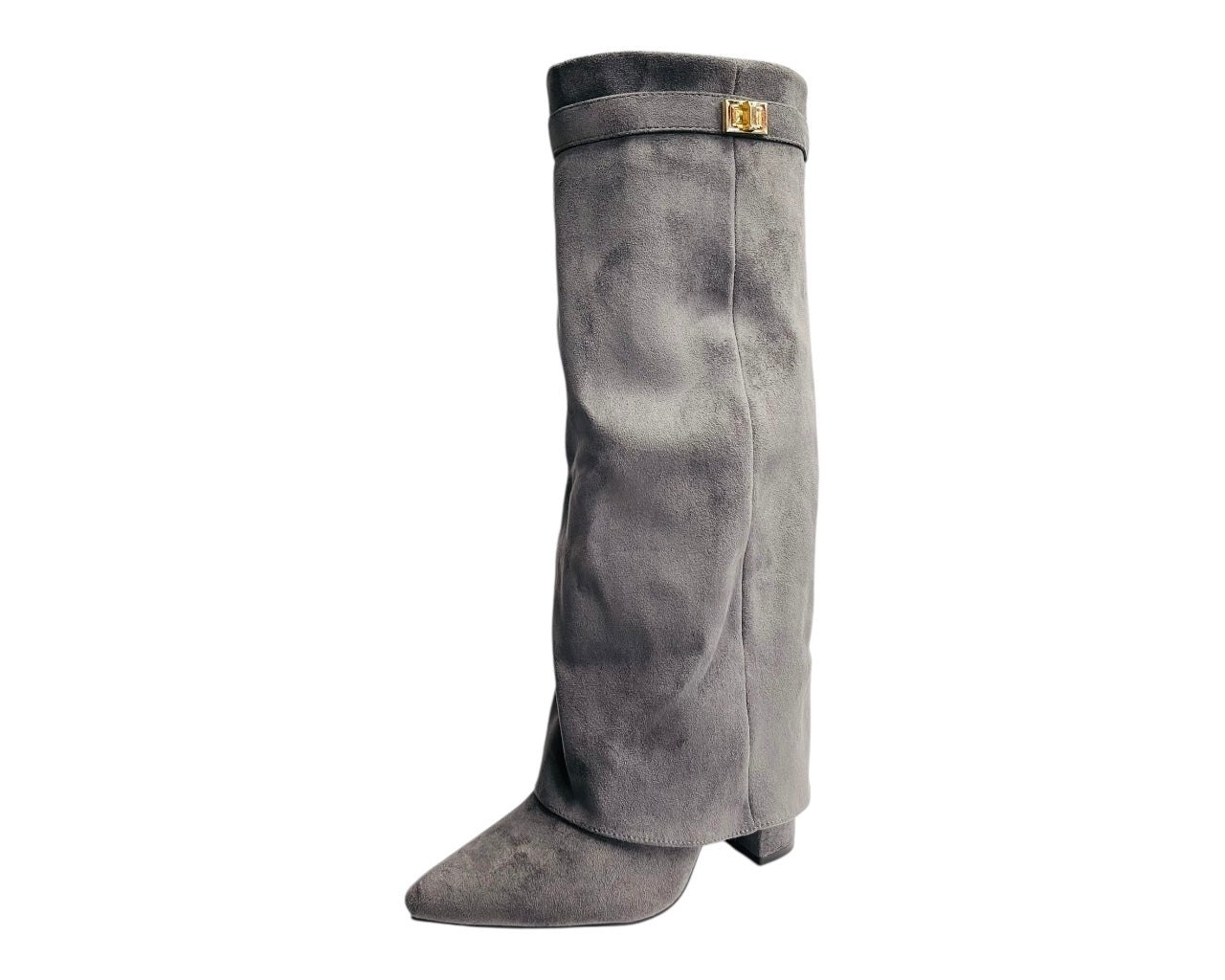 Faux Leather Knee High Fold Over Block Heel Boots