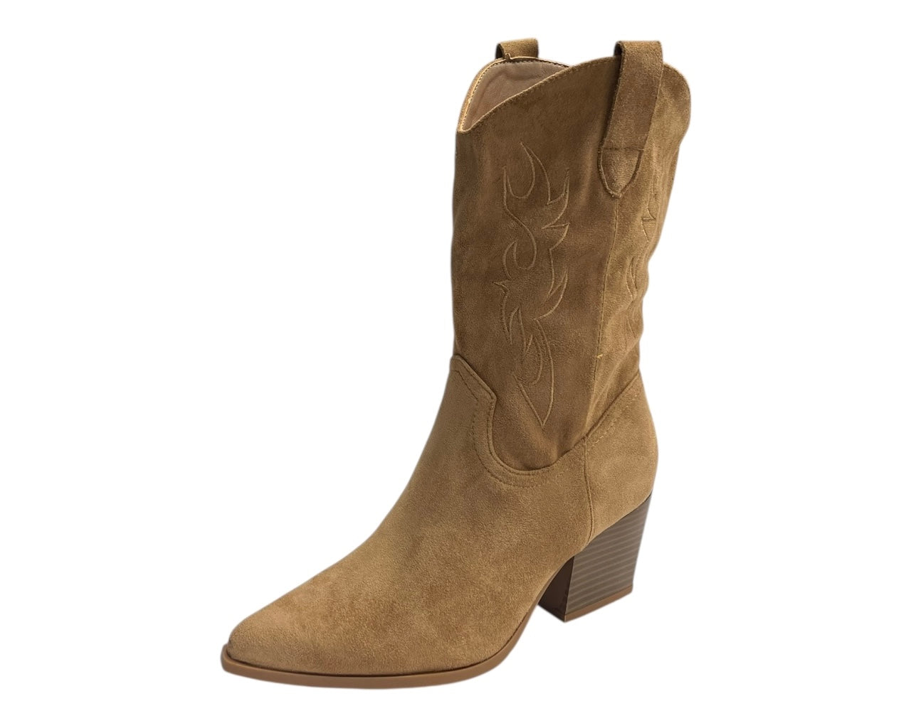 Embroidered Faux Suede Cowboy Ankle Boots