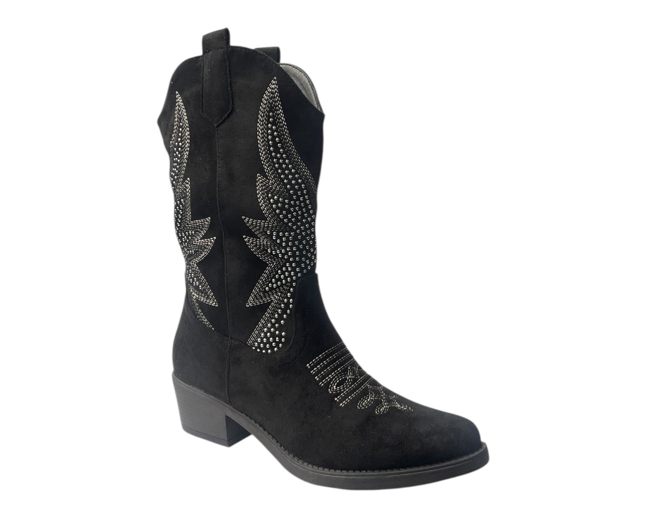 Faux Suede Embroidered Cowboy Ankle Boots