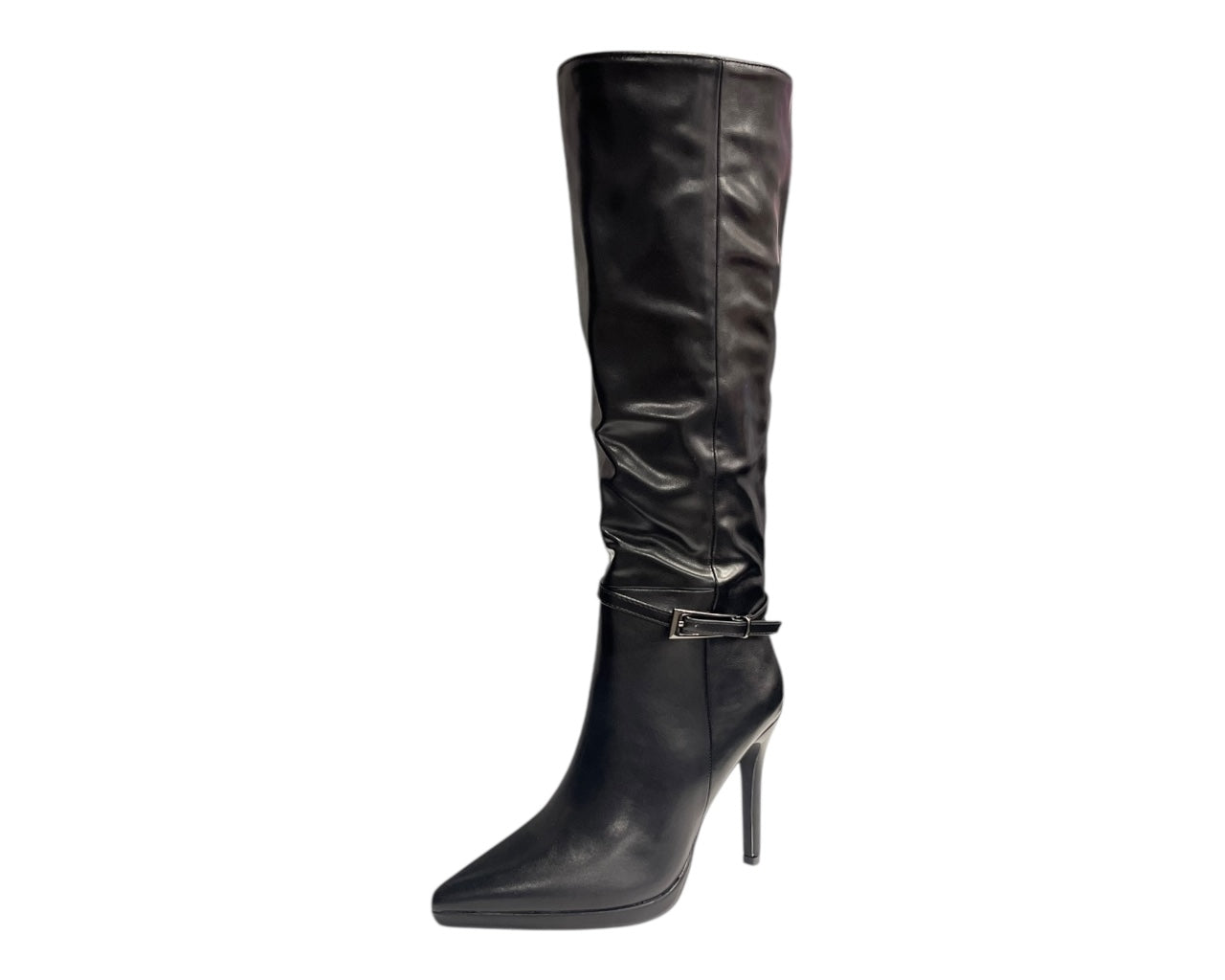 Pointed Toe Faux Leather Stiletto Heel Knee High Boots