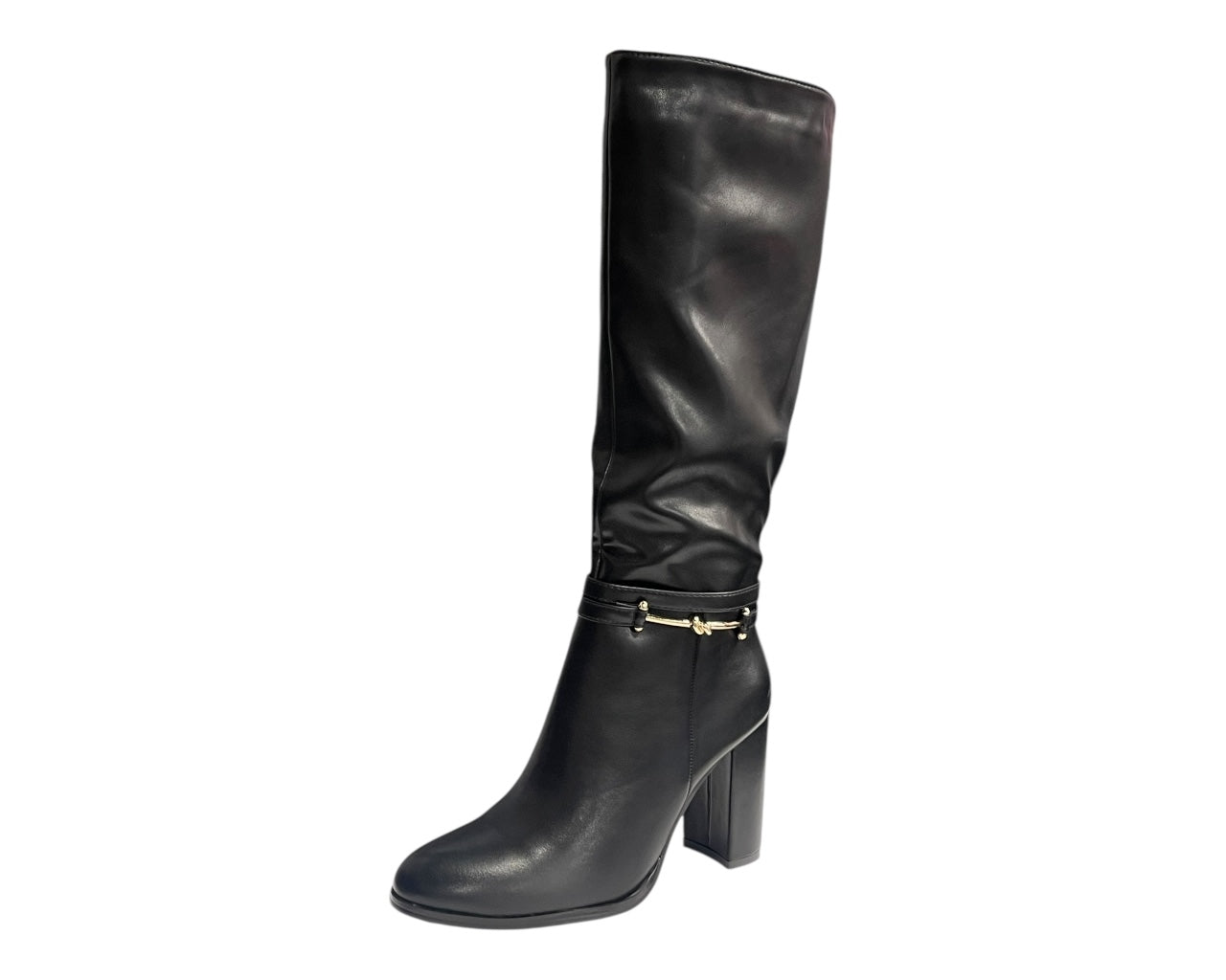 Round Toe Faux Leather Block Heel Knee High Boots