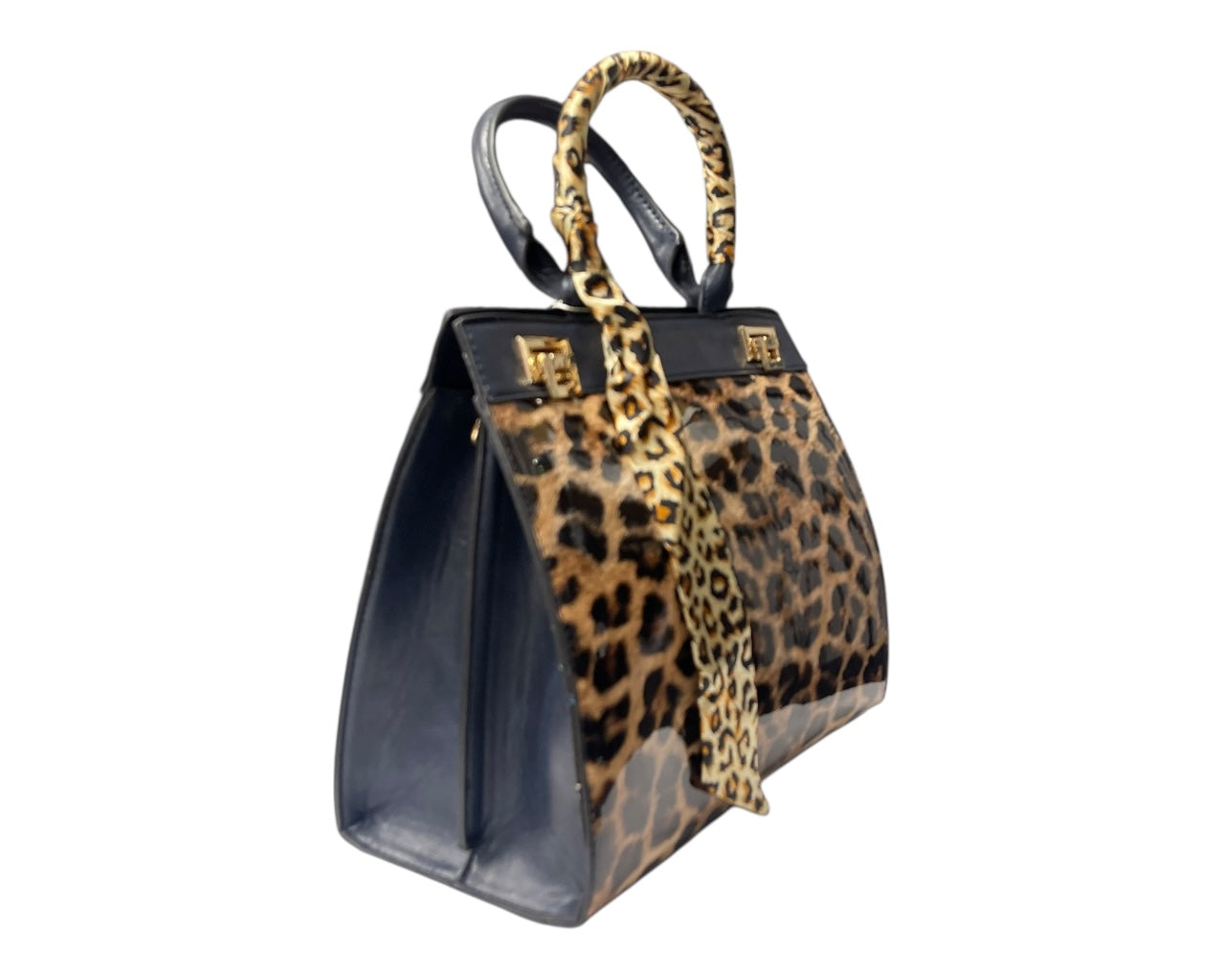 Faux Patent Leopard Print Crossbody Hand Bag