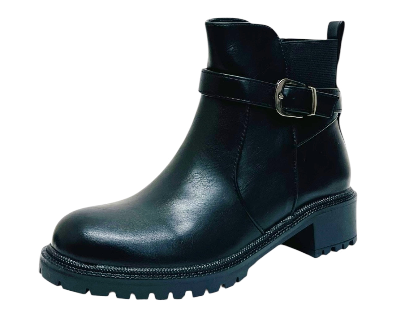 Elastic Panel Faux Leather Zip Ankle Boots