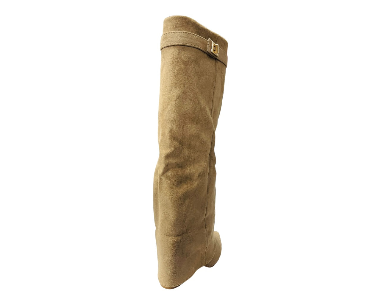 Faux Suede Knee High Fold Over Block Heel Boots