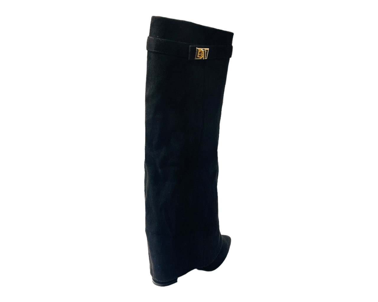 Faux Suede Knee High Fold Over Block Heel Boots