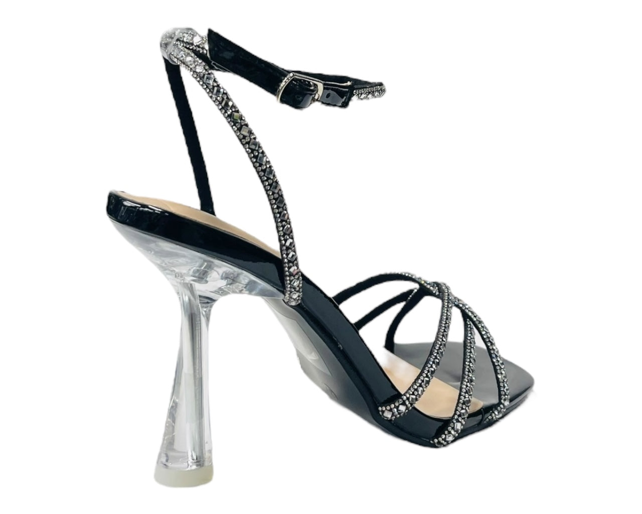Rhinestone Crossover Strappy Spool Heel Shoes