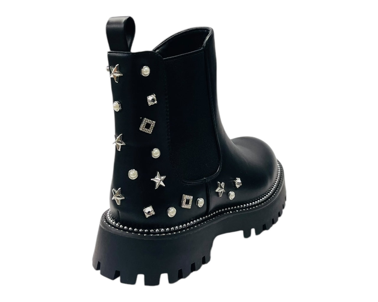 Rhinestone Studded Elastic Zip Ankle Boots