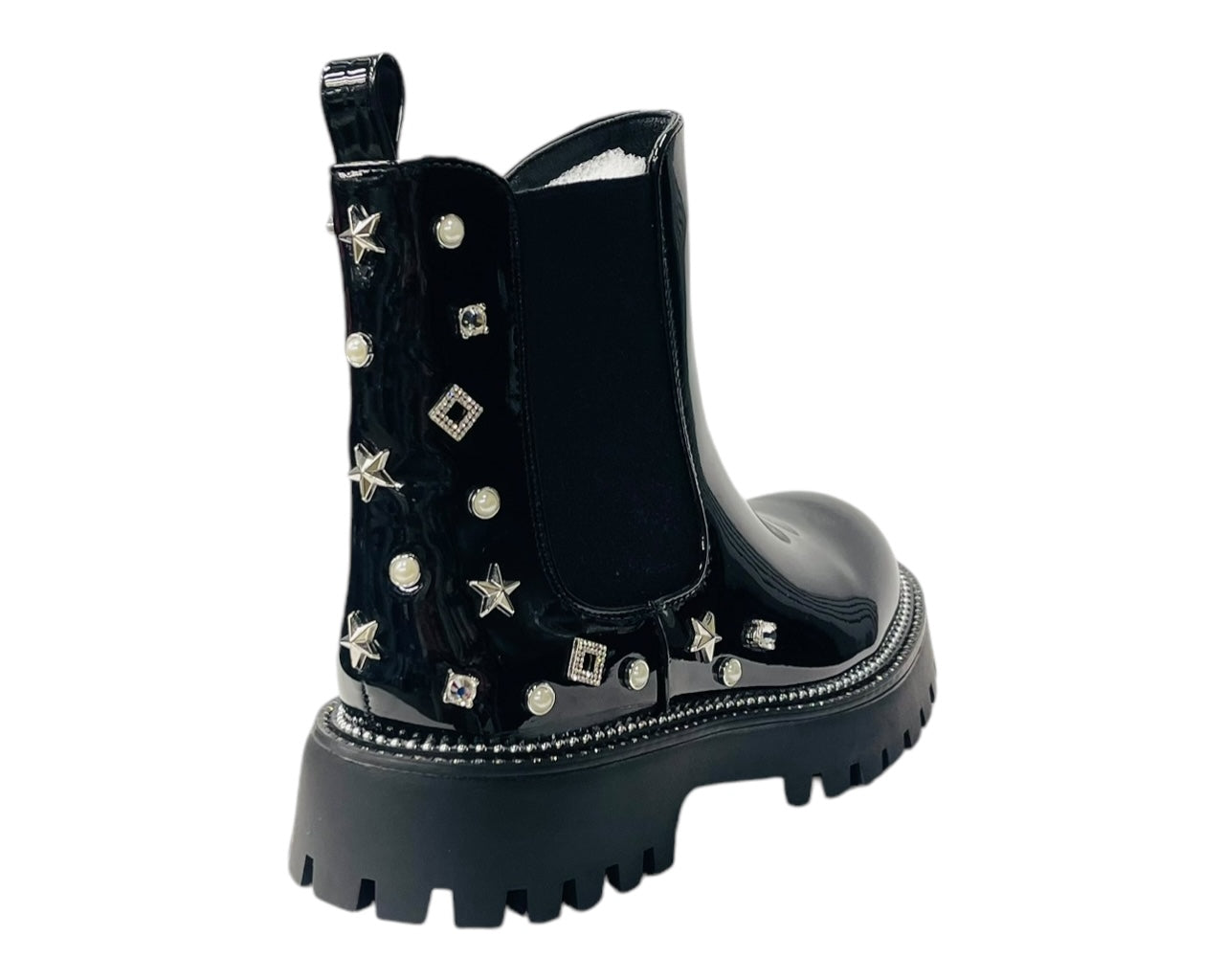 Rhinestone Studded Elastic Zip Ankle Boots