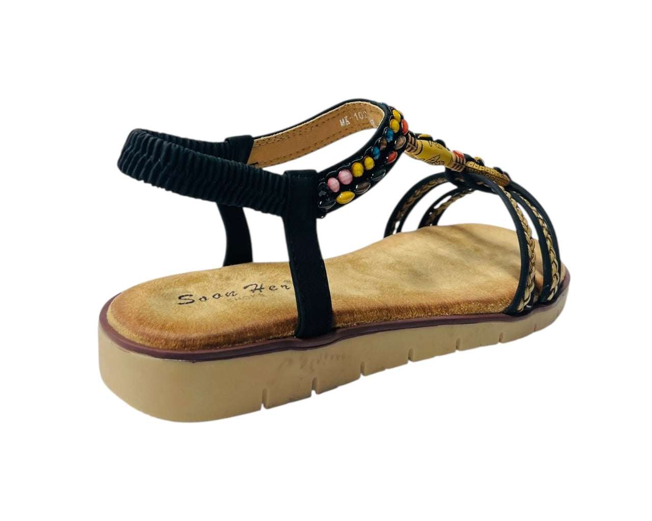 Elastic Ankle Strap Beaded Sandals