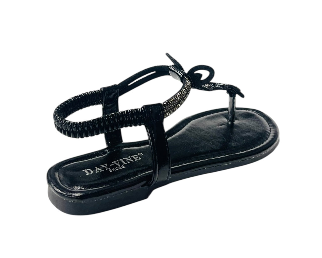 Rhinestone Elastic Ankle Strap Thong Sandals