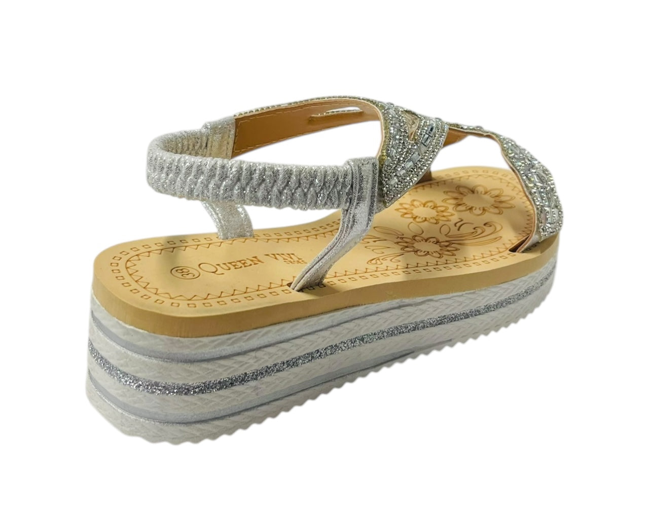 Diamante Elastic Ankle Strap Wedge Sandals