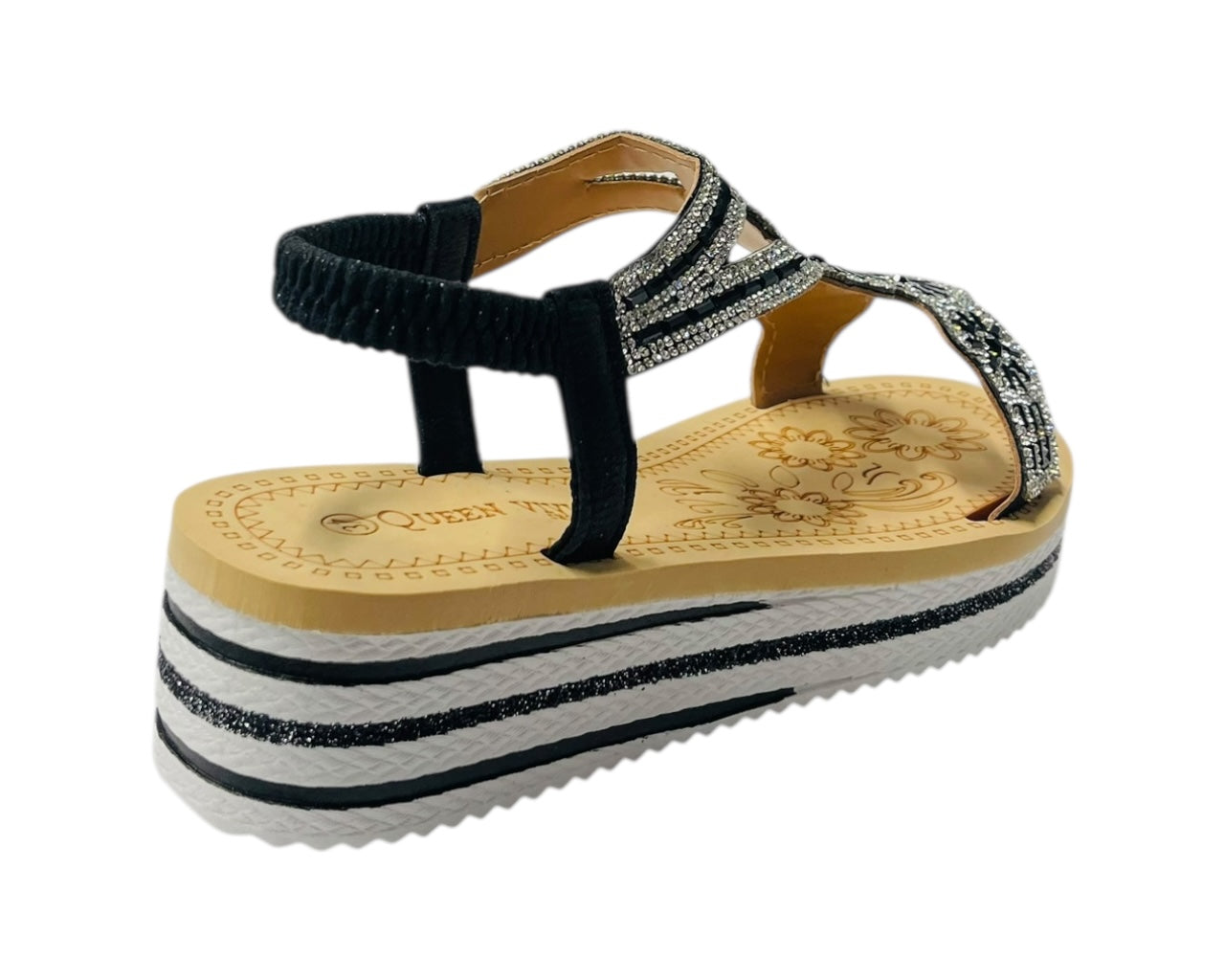 Diamante Elastic Ankle Strap Wedge Sandals