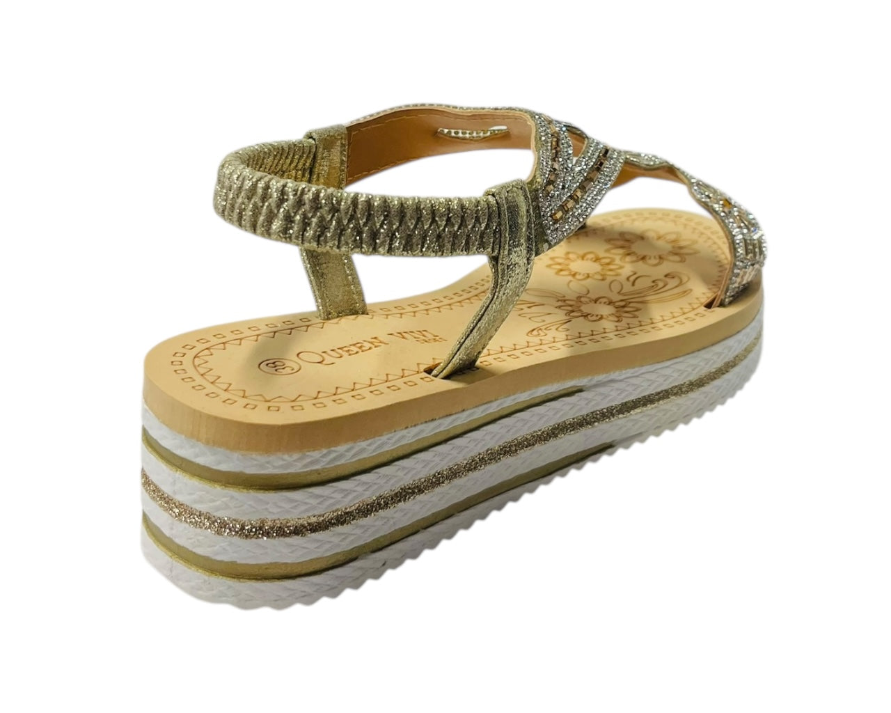 Diamante Elastic Ankle Strap Wedge Sandals
