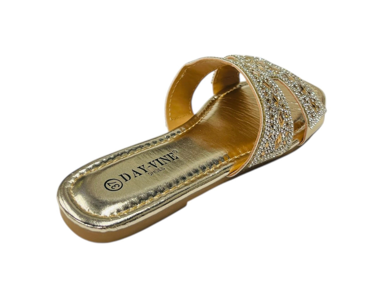 Rhinestone Embellished Flat Sole Sandals