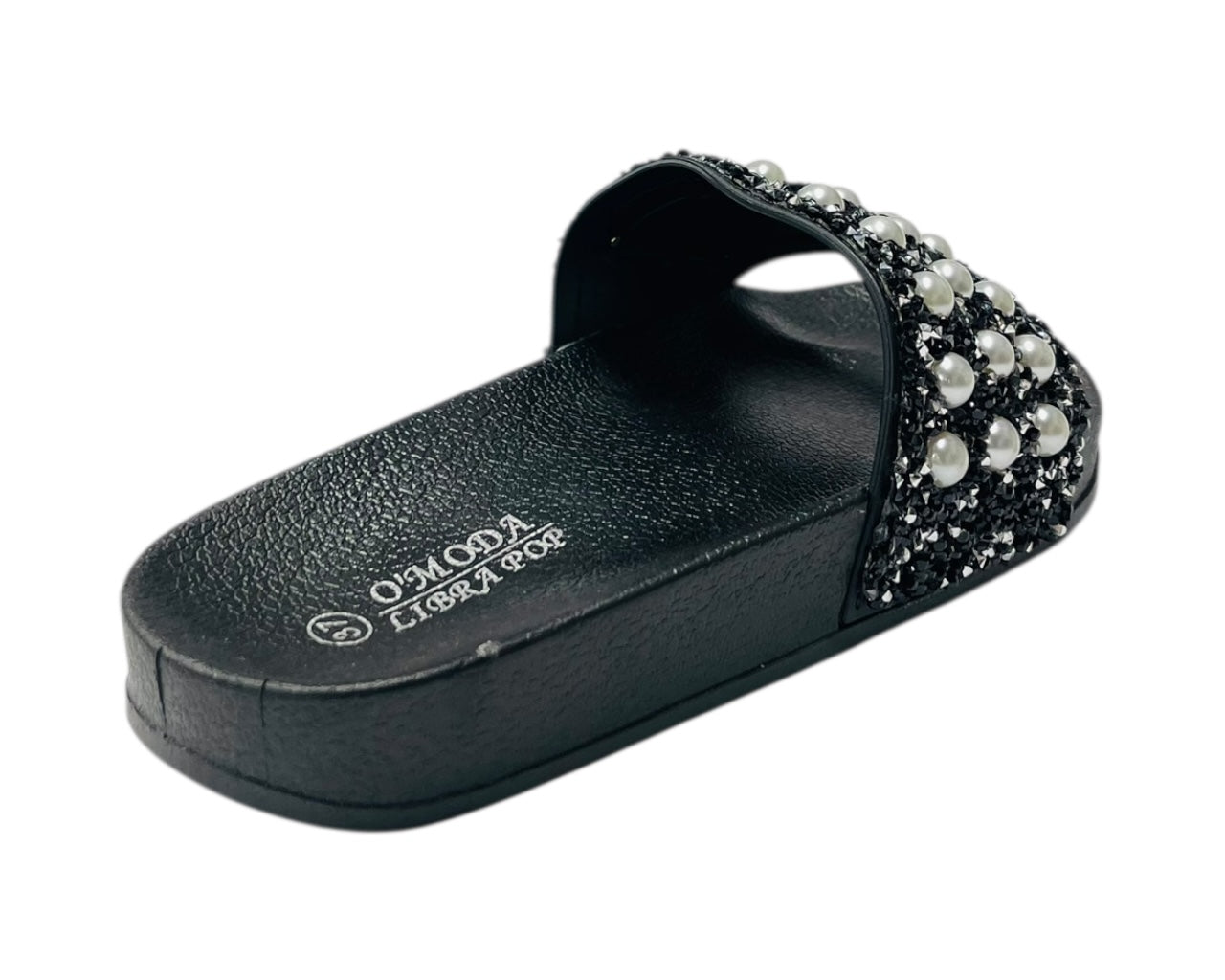 Rhinestone Embellished Flat Slide Sandals