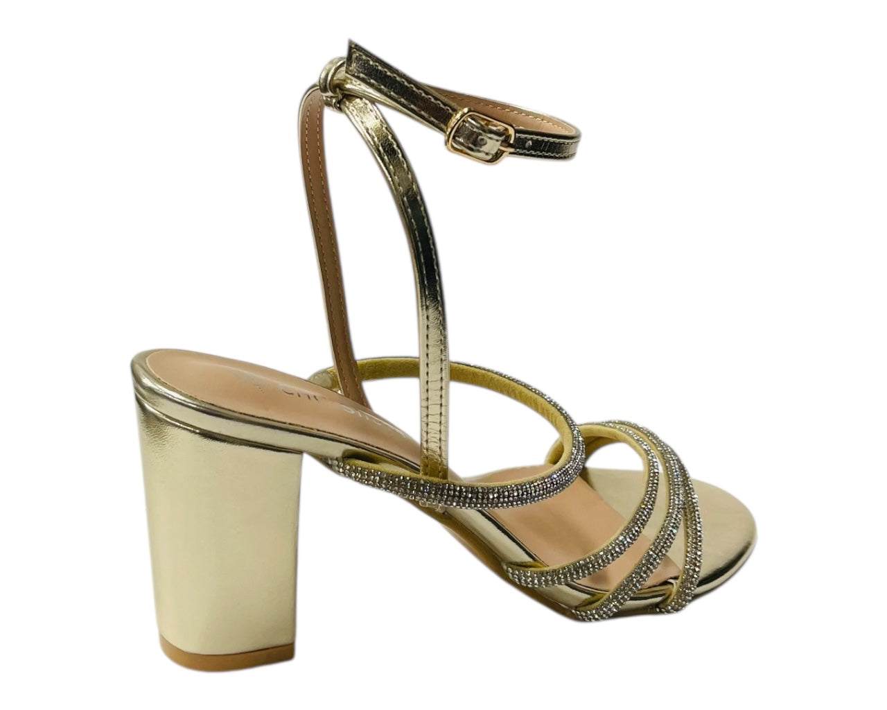 Block Heel Diamante Strappy Shoes