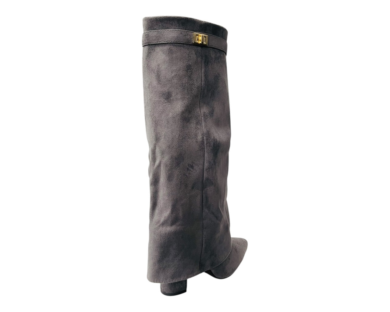 Faux Leather Knee High Fold Over Block Heel Boots