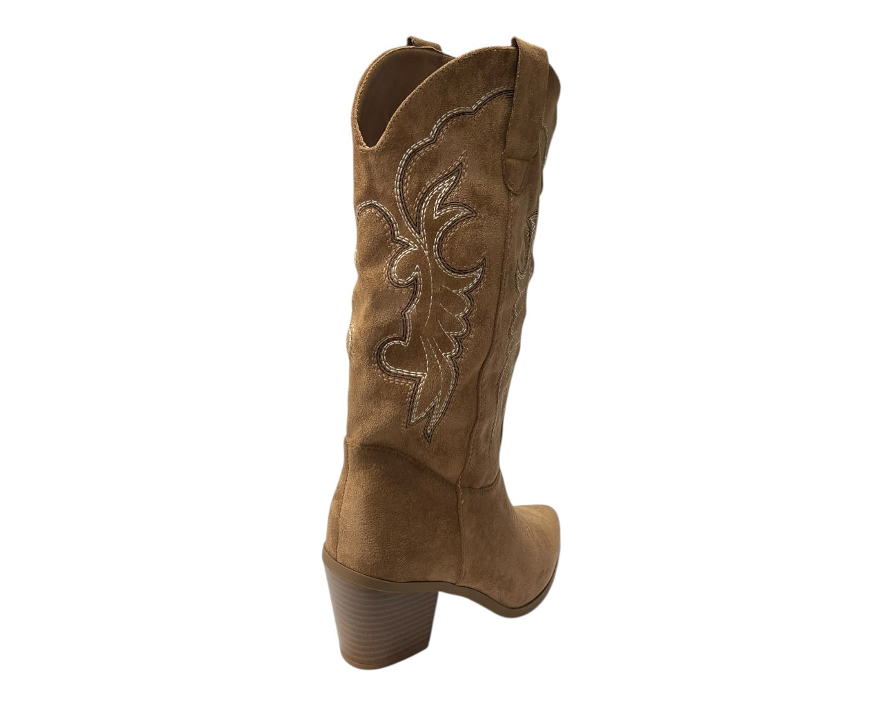 Embroidered Faux Suede Cowboy Mid Calf Boots