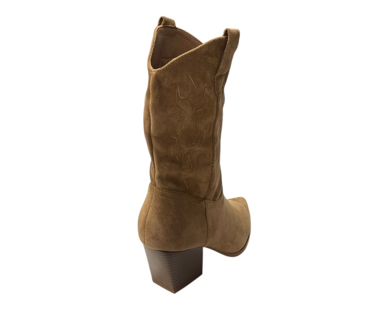 Embroidered Faux Suede Cowboy Ankle Boots