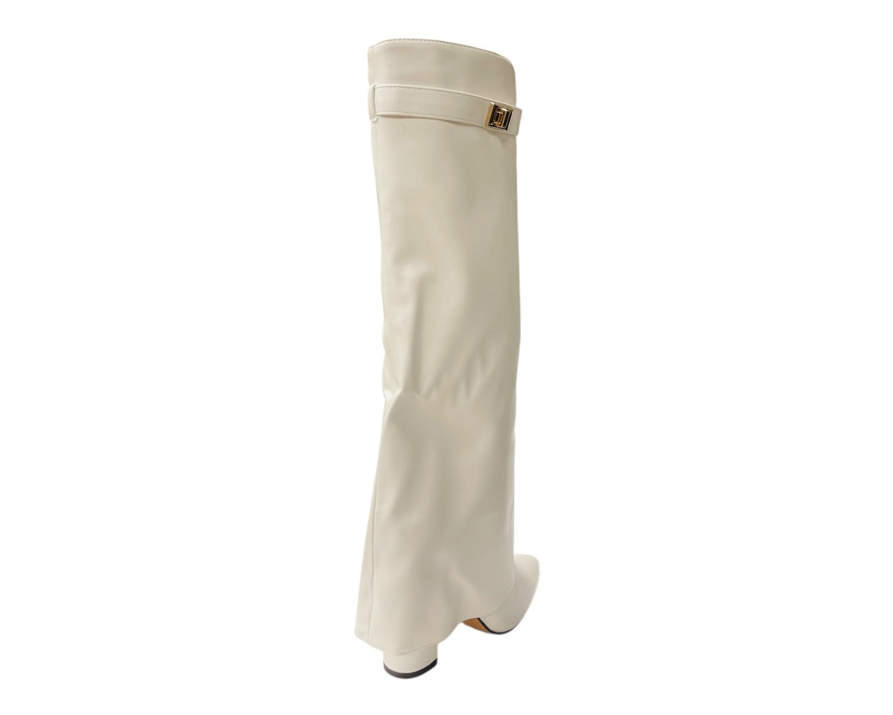 Knee High Faux Leather Fold Over Block Heel Boots