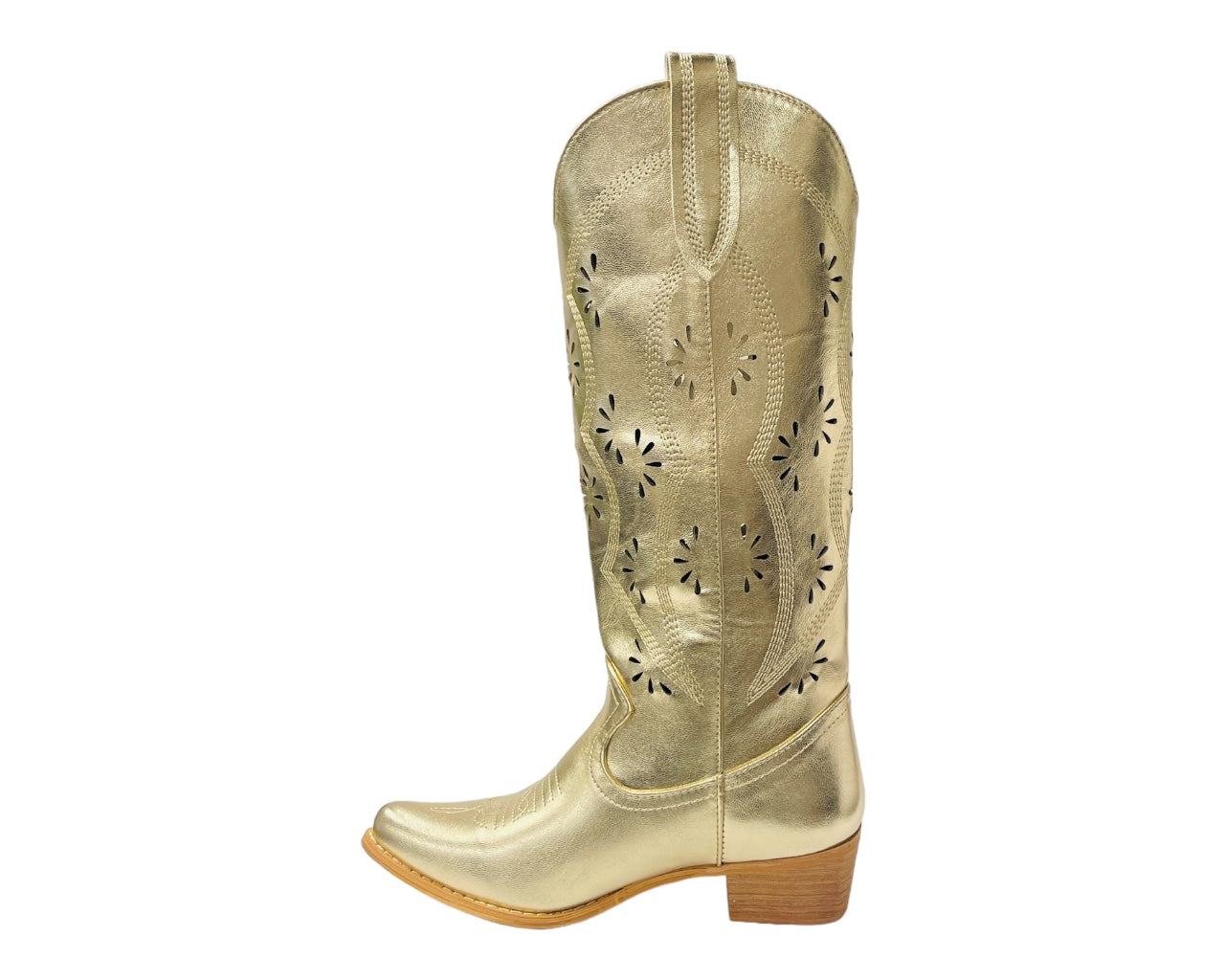 Embroidered Laser Cut Cowboy Calf Length Boots