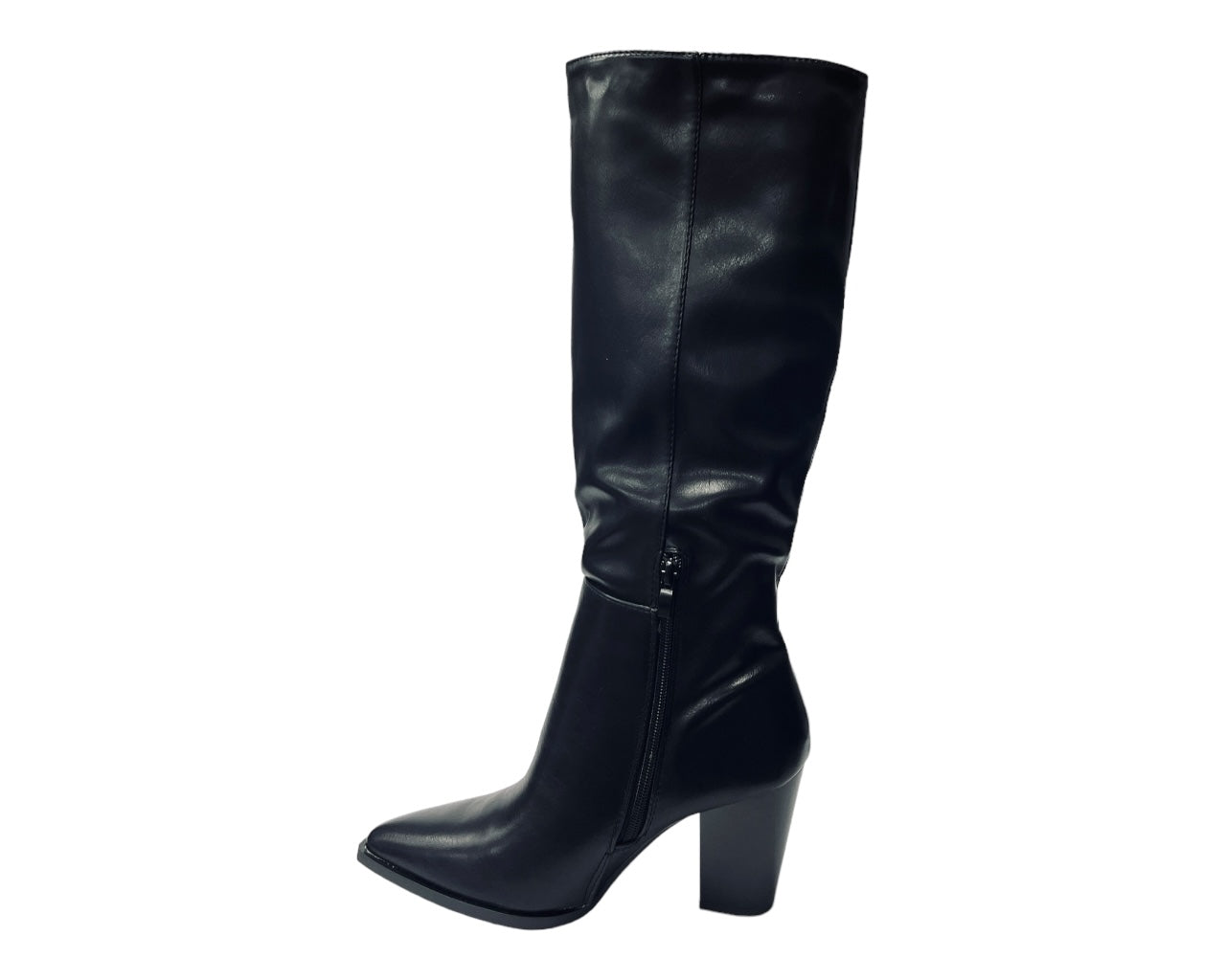 Block Heel Knee High Faux Leather Boots