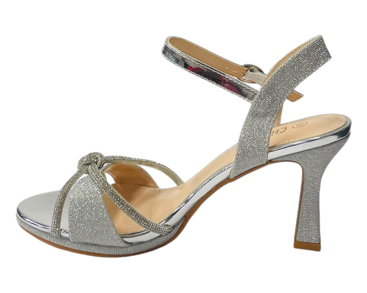 Rhinestone Glitter Ankle Strap Spool Heel Shoes