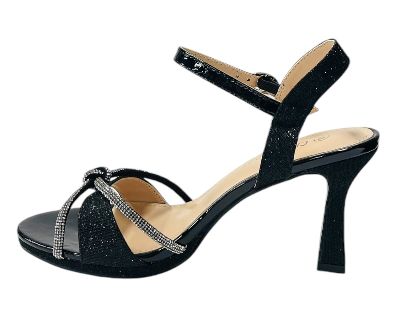 Rhinestone Glitter Ankle Strap Spool Heel Shoes