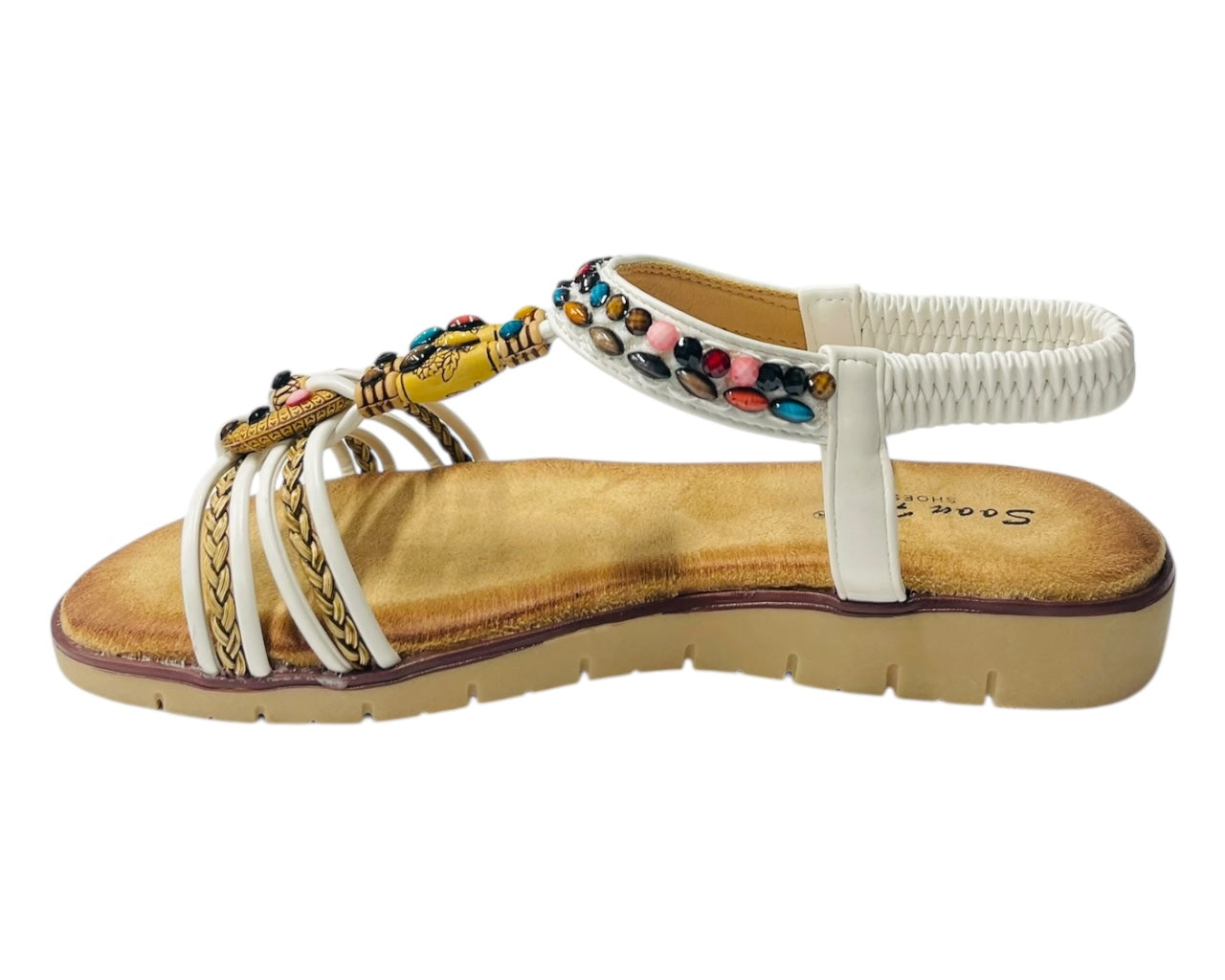 Elastic Ankle Strap Beaded Sandals