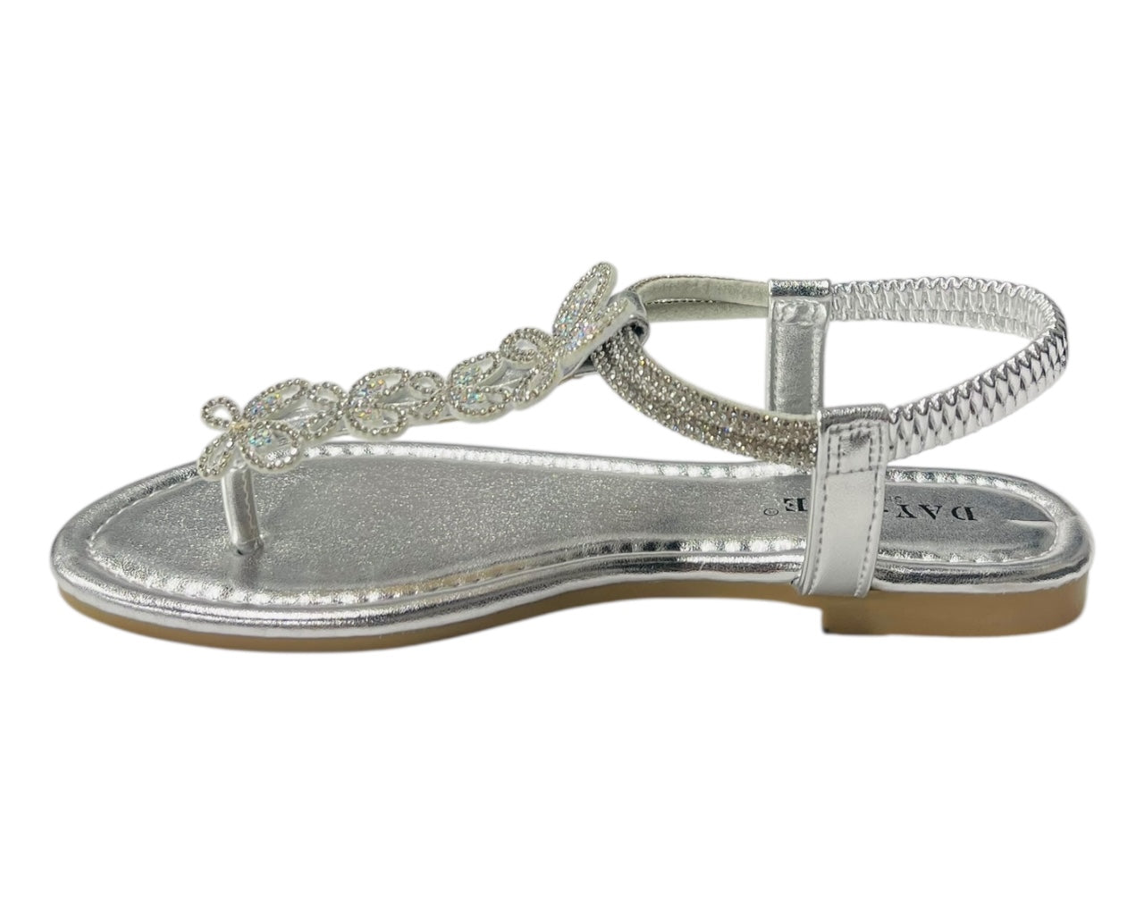 Rhinestone Elastic Ankle Strap Thong Sandals