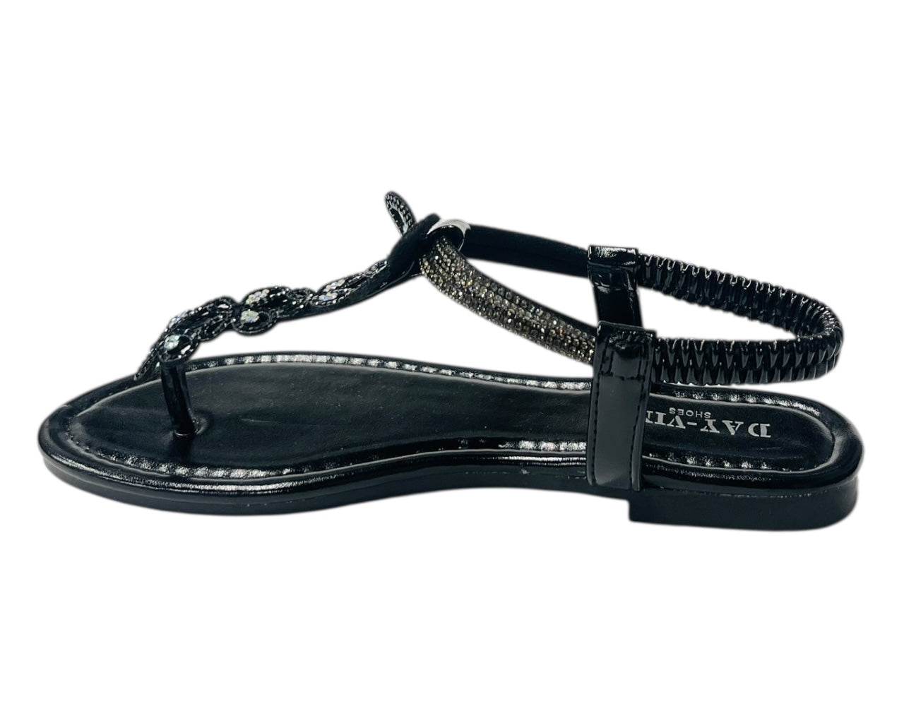 Rhinestone Elastic Ankle Strap Thong Sandals