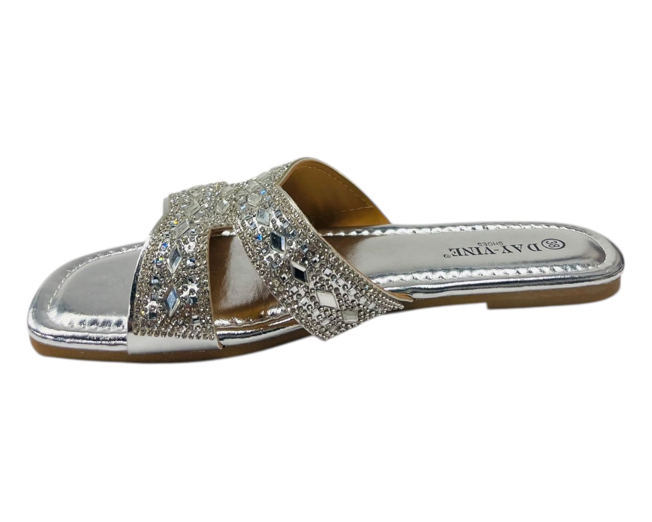 Rhinestone Embellished Flat Sole Sandals