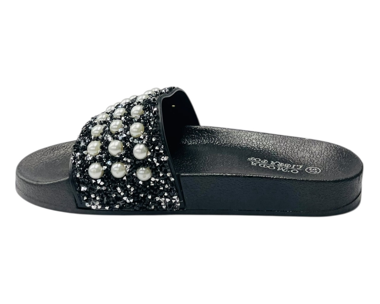 Rhinestone Embellished Flat Slide Sandals
