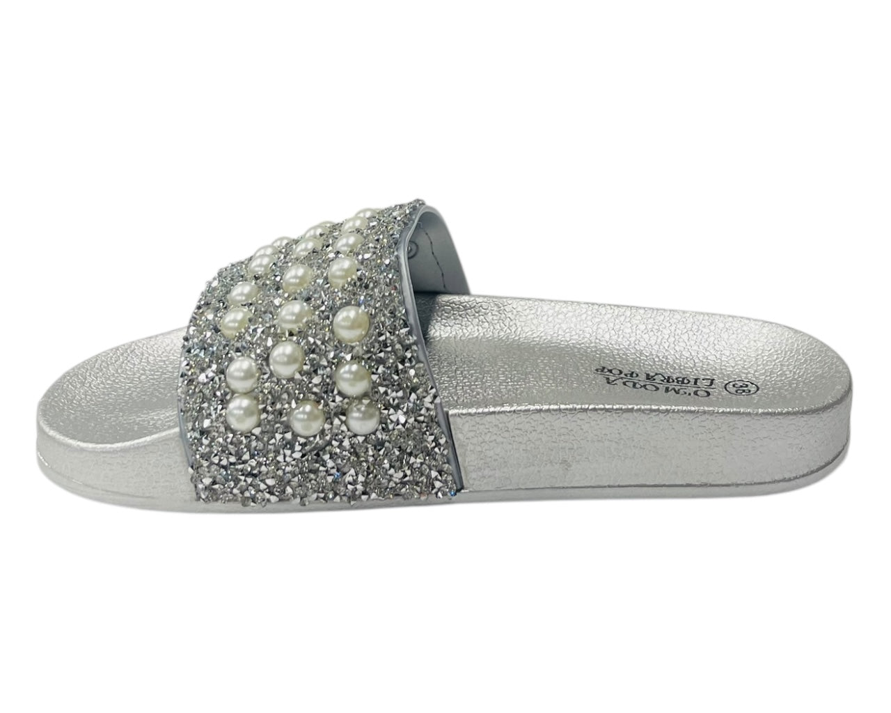 Rhinestone Embellished Flat Slide Sandals