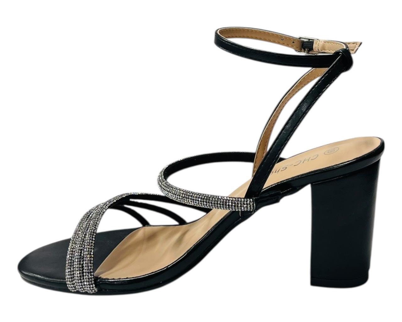 Block Heel Diamante Strappy Shoes