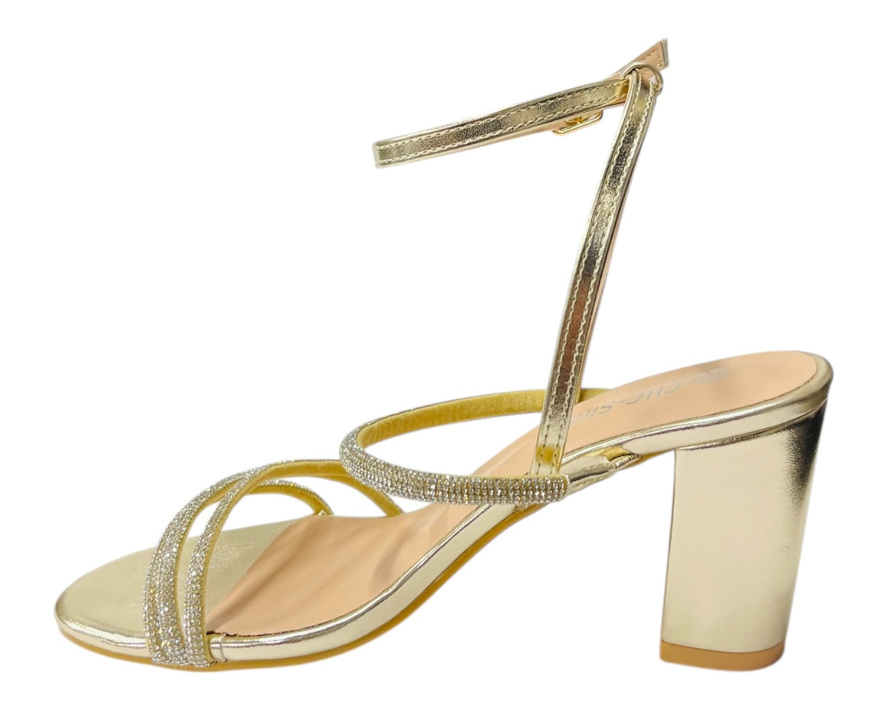 Block Heel Diamante Strappy Shoes