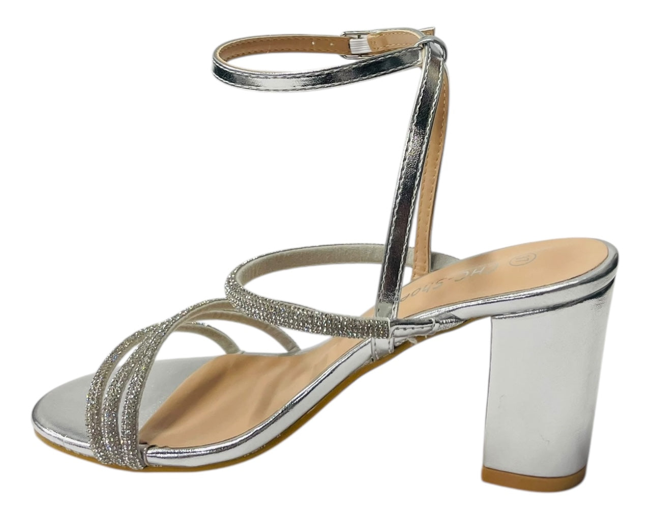 Block Heel Diamante Strappy Shoes