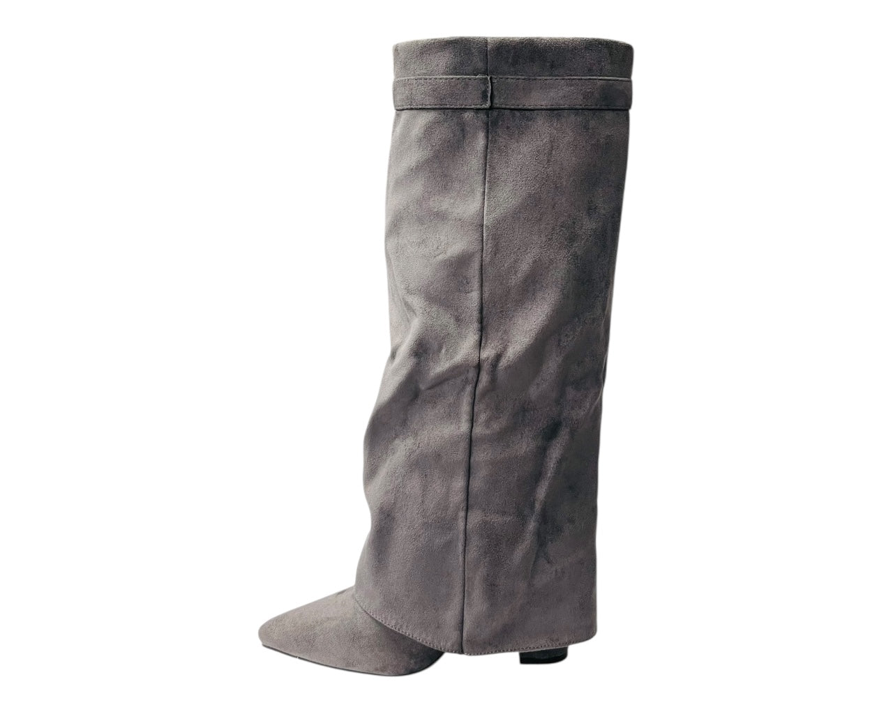 Faux Leather Knee High Fold Over Block Heel Boots
