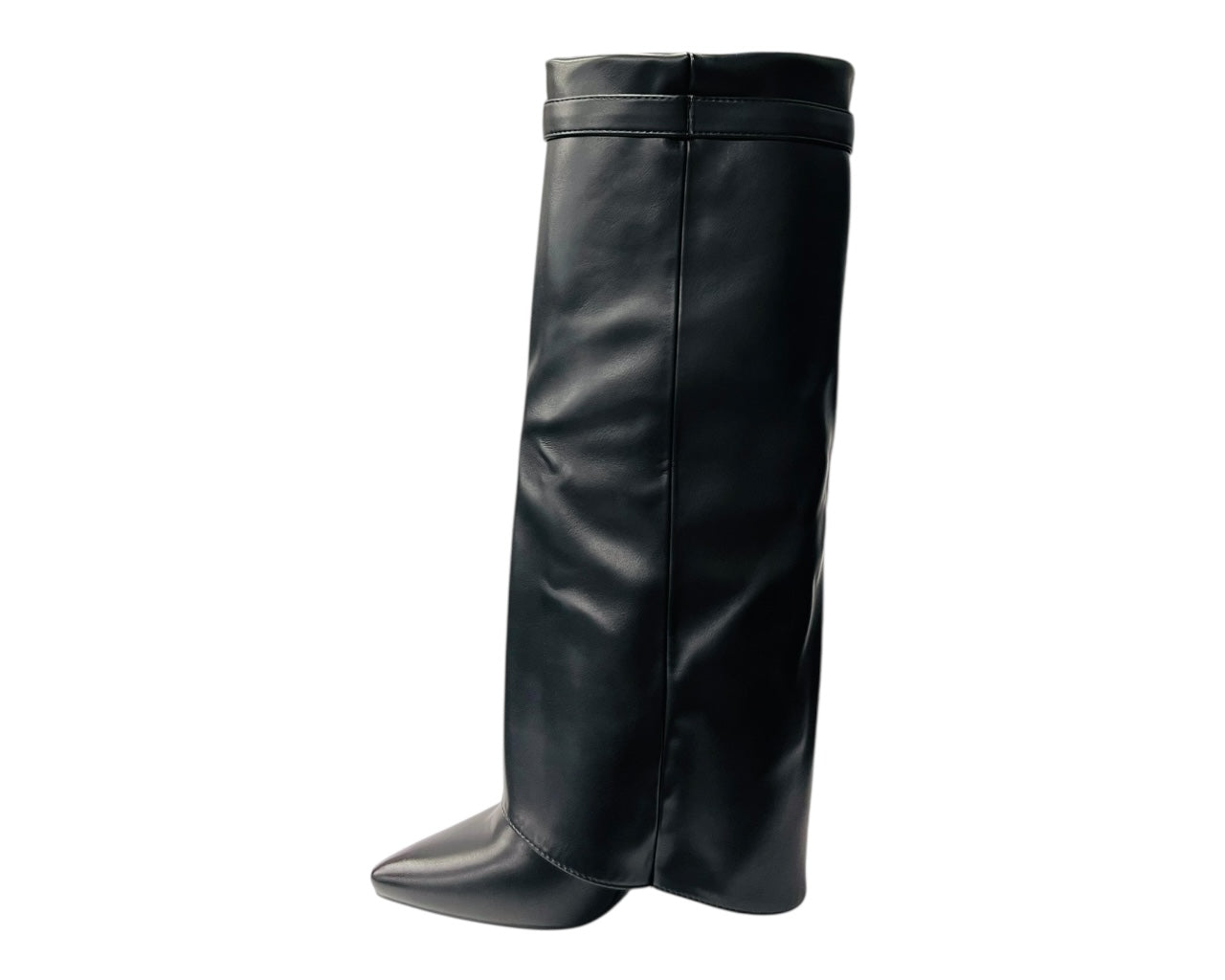 Padlock Details Knee High Fold Over Block Heel Boots