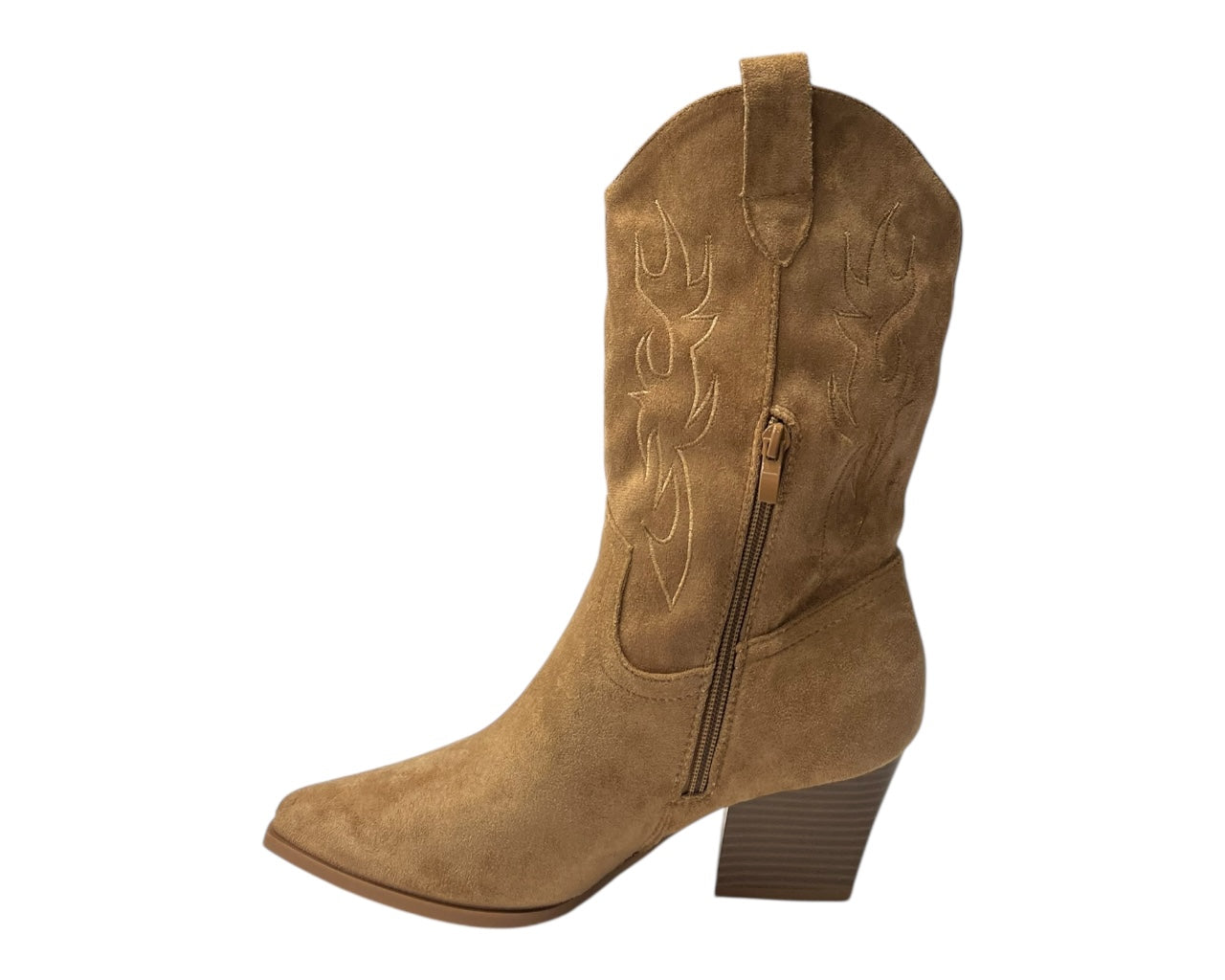 Embroidered Faux Suede Cowboy Ankle Boots