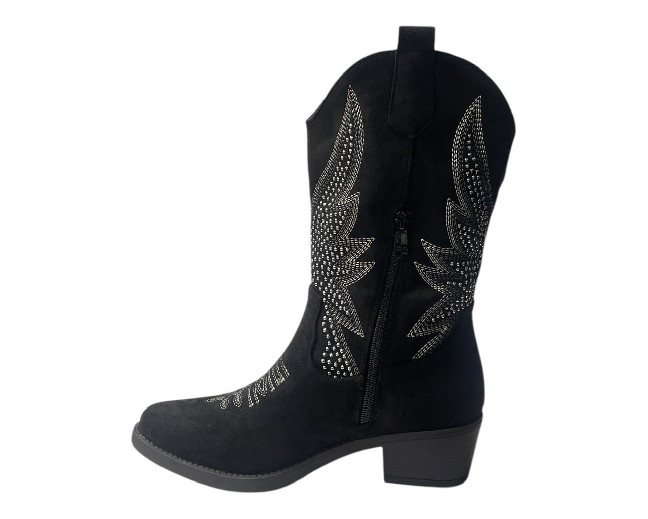 Faux Suede Embroidered Cowboy Ankle Boots