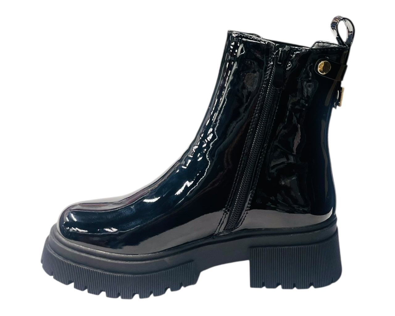 Faux Patent Leather Zip Ankle Boots
