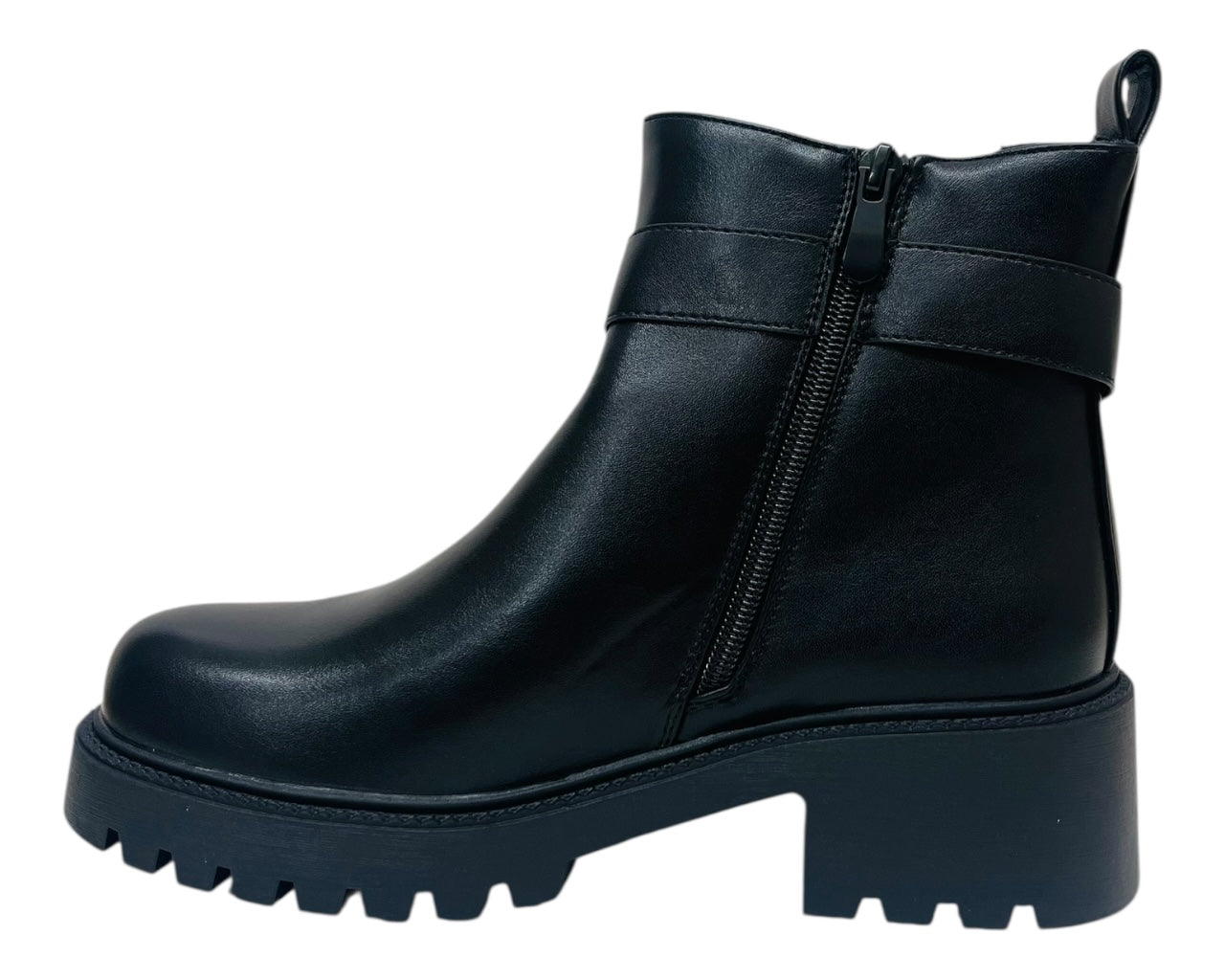 Chunky Sole Elastic Panel Faux Leather Zip Ankle Boots