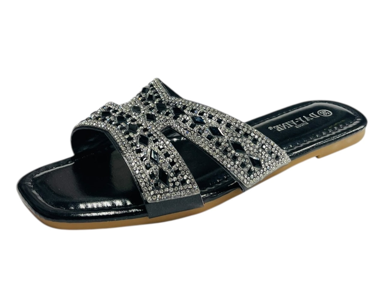 Rhinestone Embellished Flat Sole Sandals