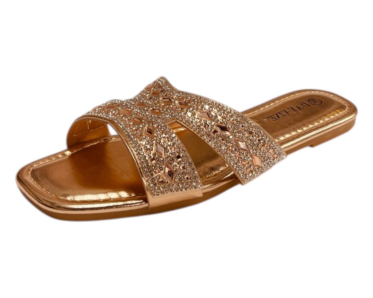 Rhinestone Embellished Flat Sole Sandals