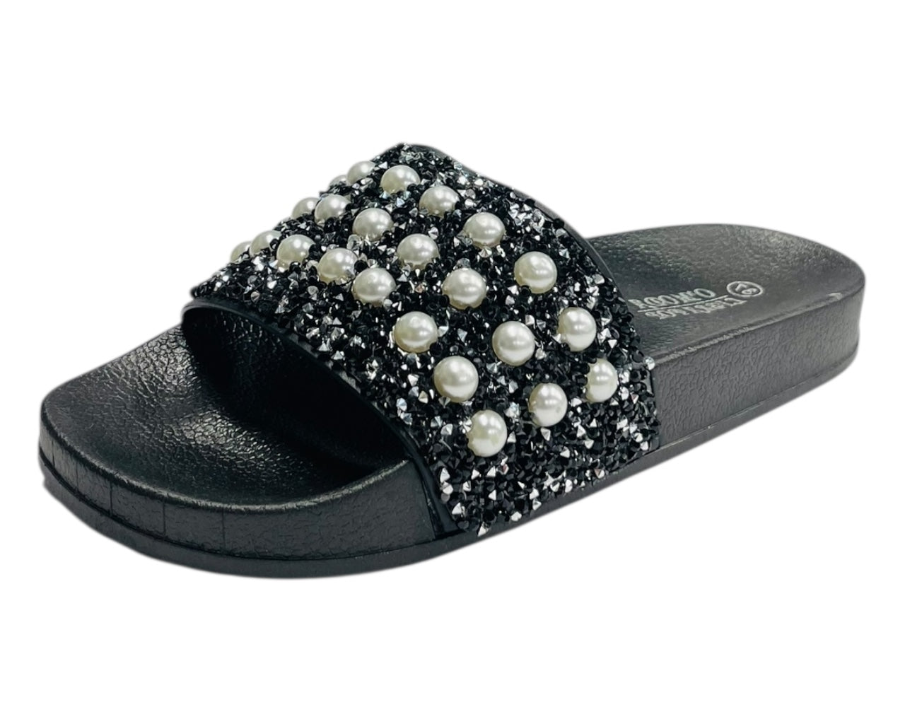 Rhinestone Embellished Flat Slide Sandals